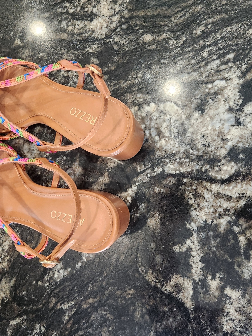 Arezzo Multicolor Beaded T-Strap Sandals - Tan - Picture 4 of 6